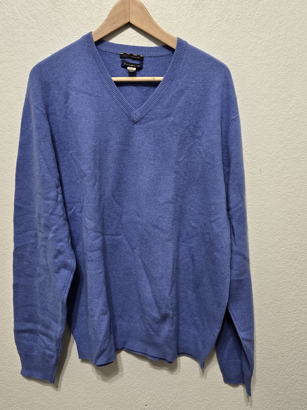 Club Room Men's V-Neck Cashmere Blend Sweater - Blue Size XL